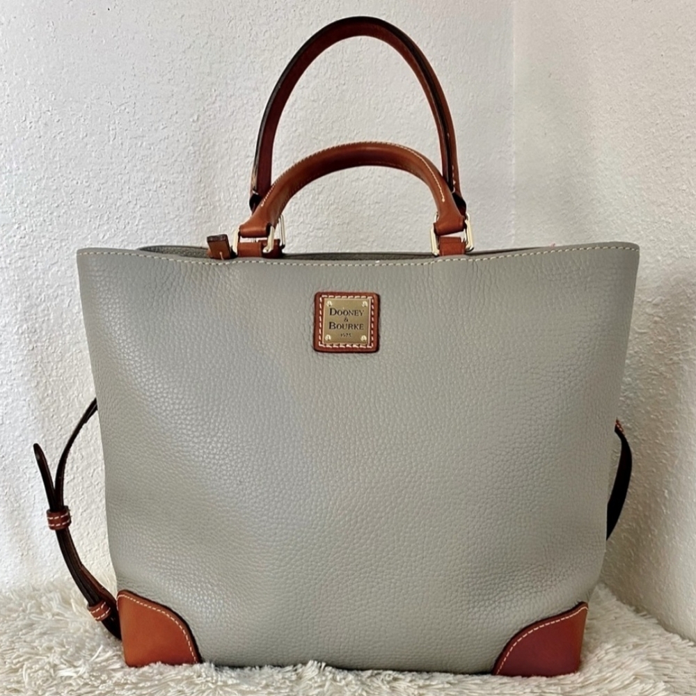 (SOLD) Dooney & Bourke Elephant Gray and Brown Structured Tote Bag